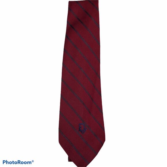 Christian Dior Striped Red Blue Tie - Picture 1 of 3